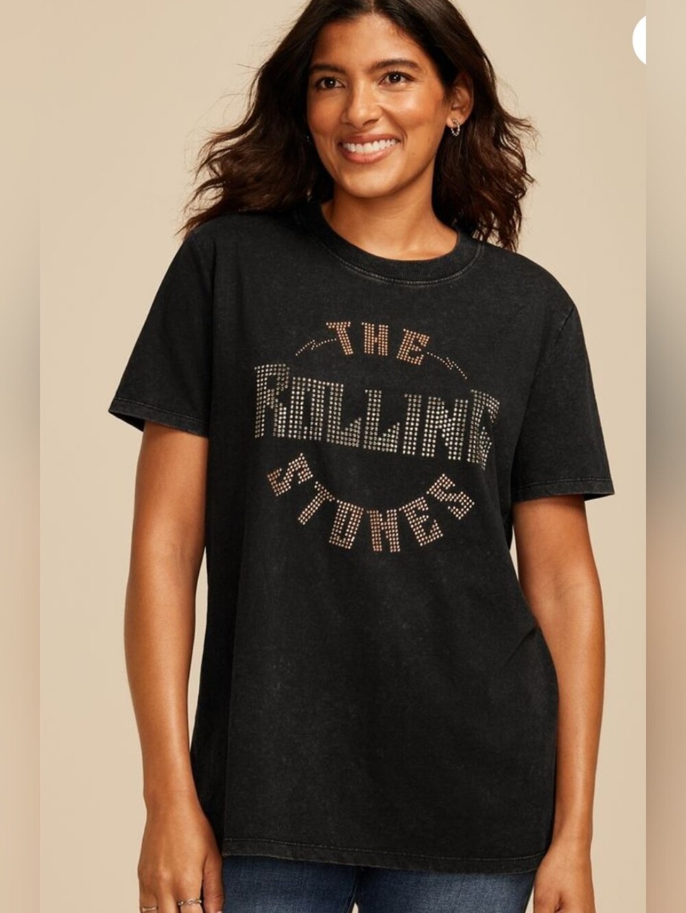 NWT Maurices The Rolling Stones Studded Logo Tee - Black with Rhinestones. 1X